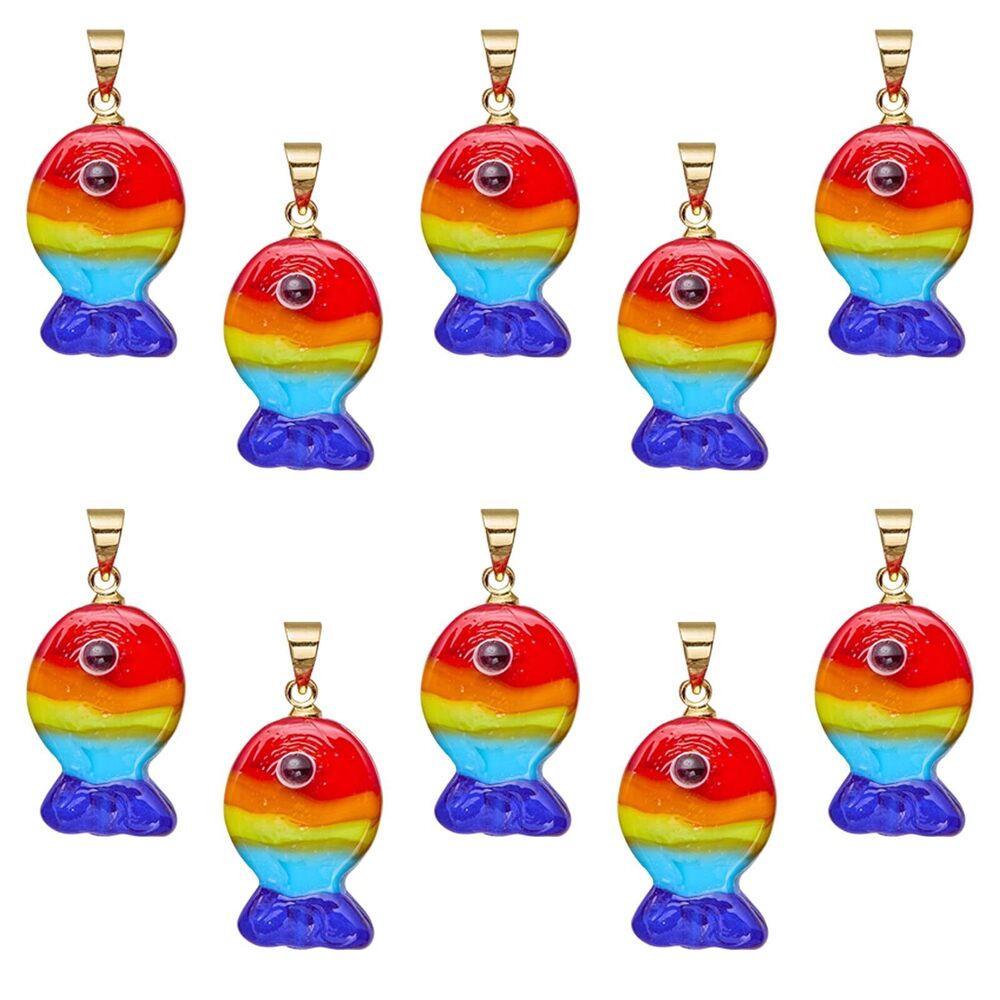 3129 10Pcs Lampwork Fish Charms for Jewelry Making Cute Brass Glass Sea